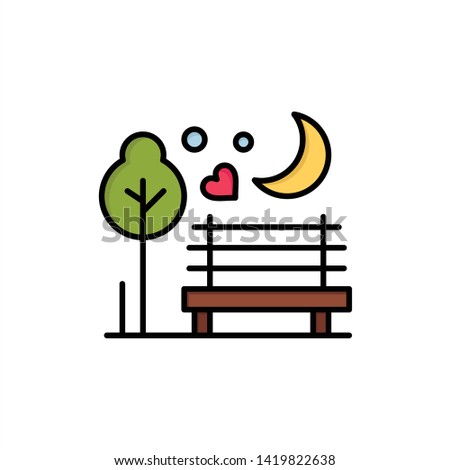 Night, Moon, Romance, Romantic, Park  Flat Color Icon. Vector icon banner Template