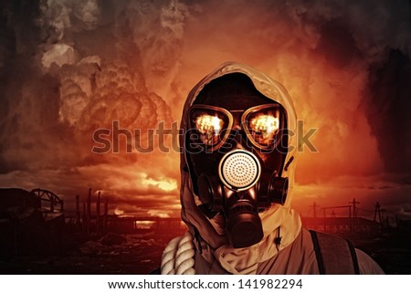 Image of man in gas mask. Ecology concept Royalty-Free Stock Photo #141982294
