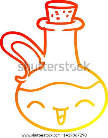 warm gradient line drawing of a cartoon happy bottle of olive oil