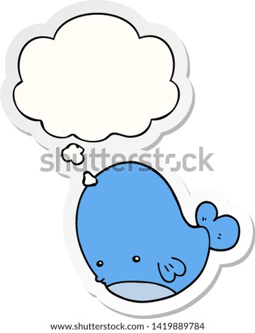 cartoon whale with thought bubble as a printed sticker