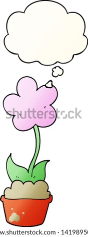 cute cartoon flower with thought bubble in smooth gradient style