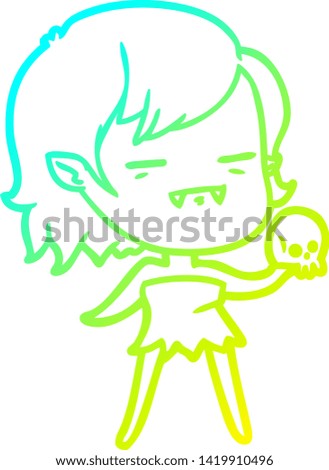 cold gradient line drawing of a cartoon undead vampire girl