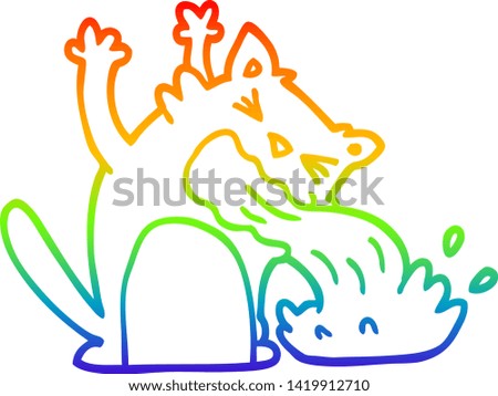 rainbow gradient line drawing of a cartoon of an ill cat