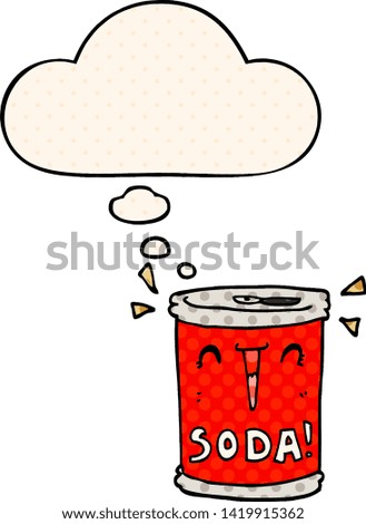 cartoon soda can with thought bubble in comic book style