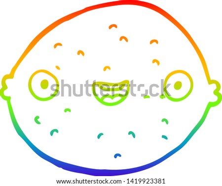rainbow gradient line drawing of a cartoon lemon