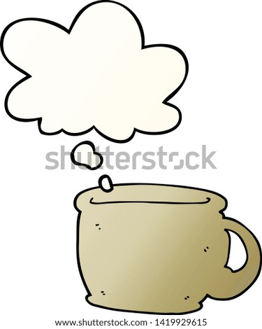 cartoon coffee cup with thought bubble in smooth gradient style