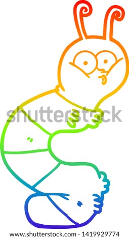 rainbow gradient line drawing of a funny cartoon caterpillar