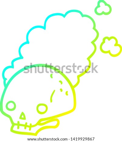 cold gradient line drawing of a cartoon dusty old skull
