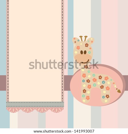 Baby shower giraffe girl card. Vector background