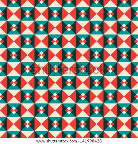 Seamless retro background with squares, triangles and stripes, vector illustration