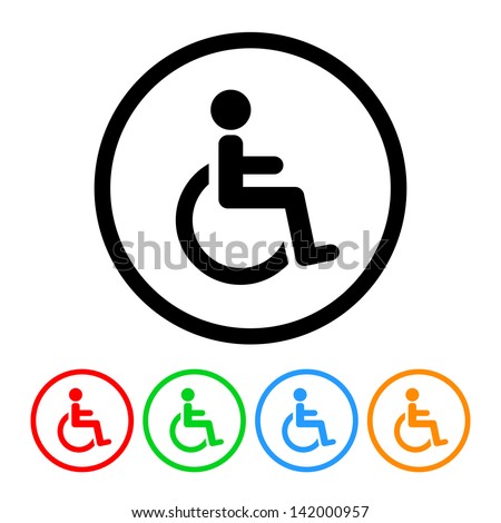 Wheelchair Handicap Icon in Vector Format with Four Color Variations Royalty-Free Stock Photo #142000957
