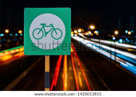 Bicycle sign, natural view Light blur background