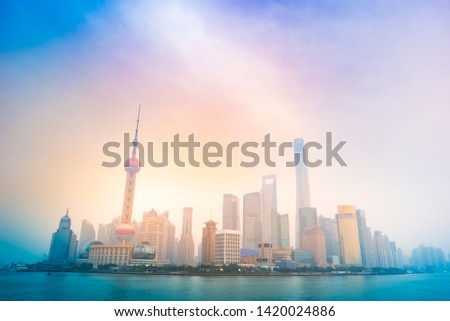 Morning, Shanghai, China Pudong building skyline, China's most prosperous urban groups