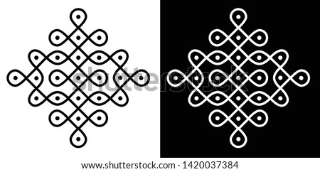 Circles, Squares and 7X7 dots - Indian Traditional and cultural Rangoli, Alpona, Kolam or Paisley vector line art with dark and white background Royalty-Free Stock Photo #1420037384