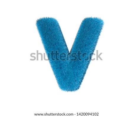 letter V of blue nice wool font isolated on white background, kids concept 3D illustration of symbols