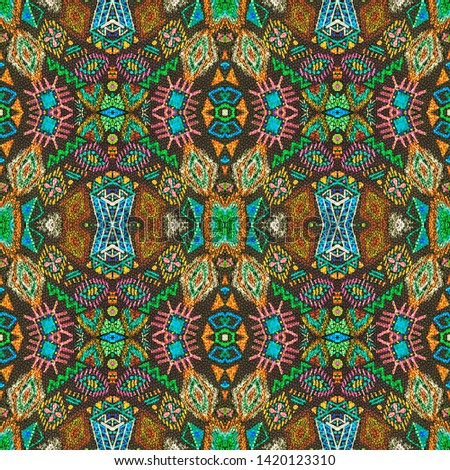 African repeat pattern. American seamless print. Navajo retro style. Seamless cherokee print. Mexican geometric backdrop. Indian style. Black, cyan, pink, green, gold african repeat pattern.