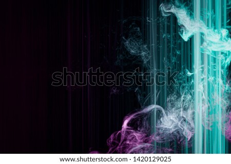 Colorful pink and blue  neon  spiral lines and smoke.Abstract background of blue neon glowing light shapes and fume. Bright stripes for poster, website, brochure, print.