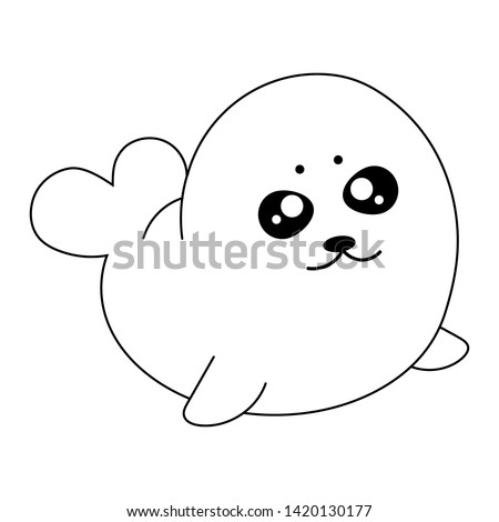Kawaii harp baby seal. Cute cartoon character. Illustration for design.