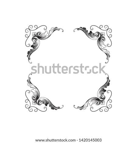 Baroque ornament with filigree in vector format for design frame, pattern. Vintage victorian or damask floral element. 