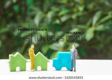 property insurance concept - icon of policy insurance underwriting and house and car owner