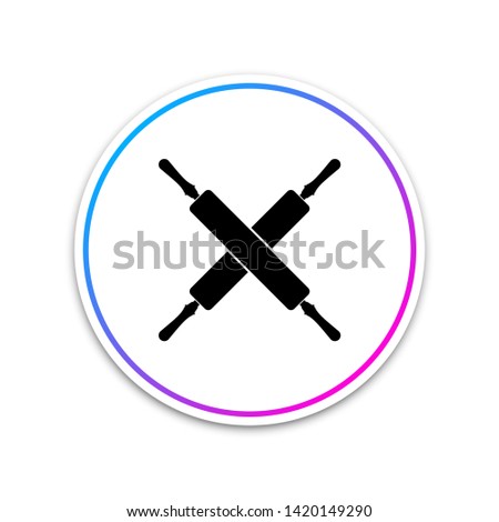 Crossed rolling pins icon isolated on white background. Kitchen utensils and equipment. Circle white button. Vector Illustration