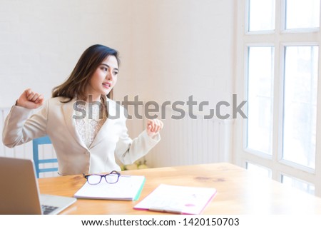 Stressed business woman in the office ,Computer Vision Syndrome concept