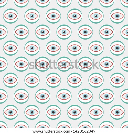 Abstract seamless pattern of eyes inside circles. Pastel colors. Repeating geometric ornament. Stylish texture. Surrealism art. Vector color psychedelic illustration.