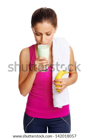 woman with healthy diet protein shake drinking for sport and fitness