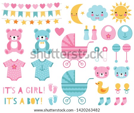 Baby boy and girl design elements and decoration