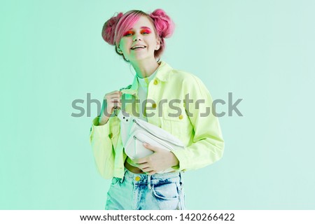 woman with pink hair neon style