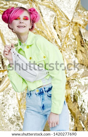 foil woman with pink hair style