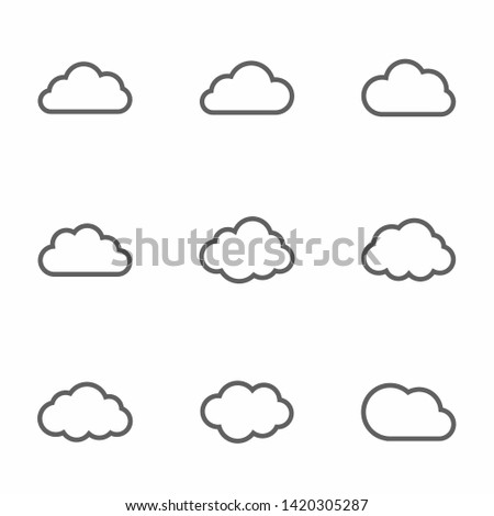 Vector thin line black cloud set icon,sign,symbol,pictogram isolated on a white background