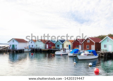 Beautiful Breviks Fishing Harbor on the Southern Koster Island, Sweden Royalty-Free Stock Photo #1420319447