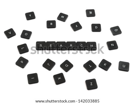 Word search made of black keyboard button composition isolated over white background