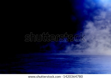 abstract dark concentrate floor scene with mist or fog, spotlight for display