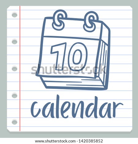 Calendar Notebook School Objects. Teacher Learning Doodle. Icon Symbol Sketch. Line Hand Drawn Art.