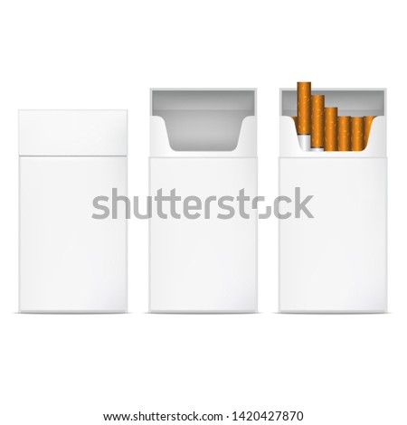 Realistic Detailed 3d White Blank Cigarettes Empty Template Mockup Set Tobacco Product. Vector illustration of Cigarette Pack