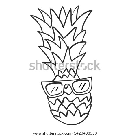Illustration drawing of pineapple with summer glasses