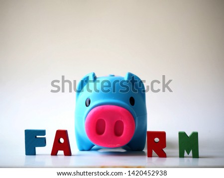 Piggy and Wood letter in word Farm on white background