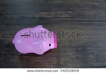 Pink pig on a brown background.Pink Piglet Coin Operated Bottle.