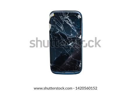 Broken smartphone isolated on white background.