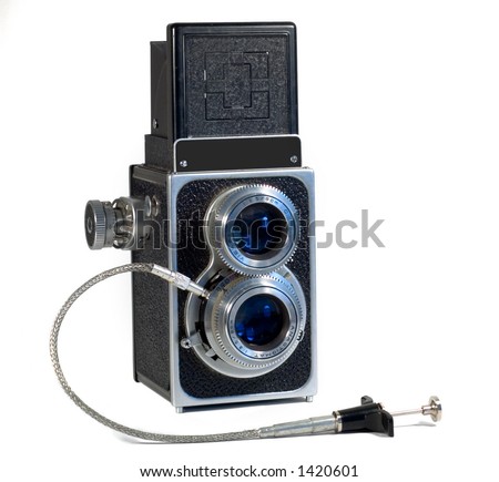 TLR Camera with remote cable release isolated on white