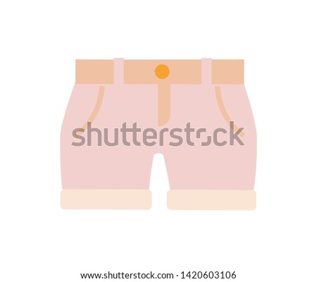 Baby clothes shorts of pink color children fashion and mode object for kids wearing belt on item raster illustration isolated white background