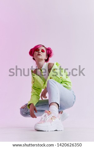 woman with pink hair bag retro