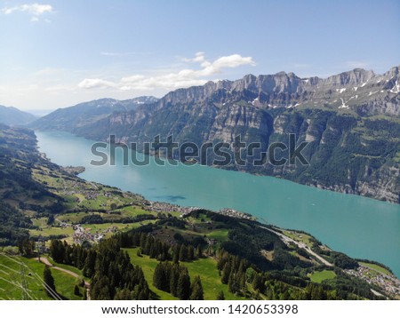 Aerial view of Walensee from Flumserberg, Switzerland