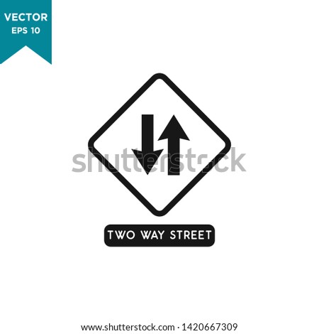 road sign icon in trendy flat design, two way traffic vector icon 