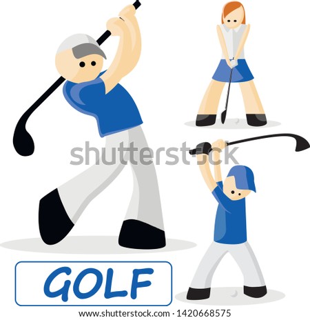 Golf. Set of 3 athletes. Vector sport character