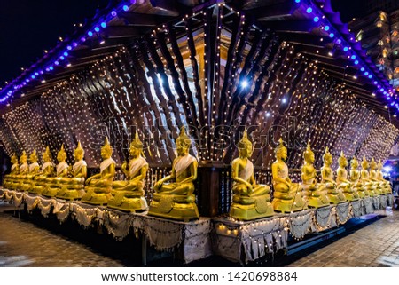Buddha statues in Seema Malaka temple in Colombo, Sri Lanka at night
