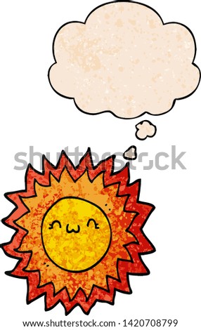 cartoon sun with thought bubble in grunge texture style