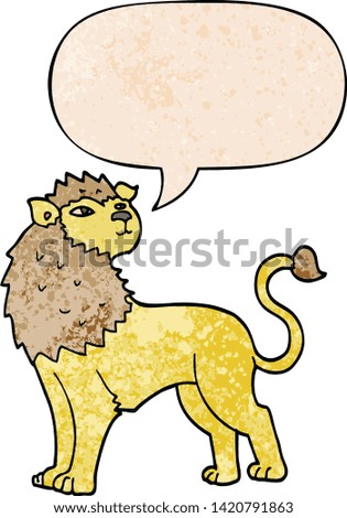 cartoon lion with speech bubble in retro texture style